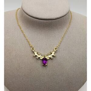 Gold Deer Rhinestone Necklace Nature Woodland Pendant Cute